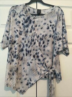 Clara Sun Woo Blue Gray Printed Side-Tie Blouse